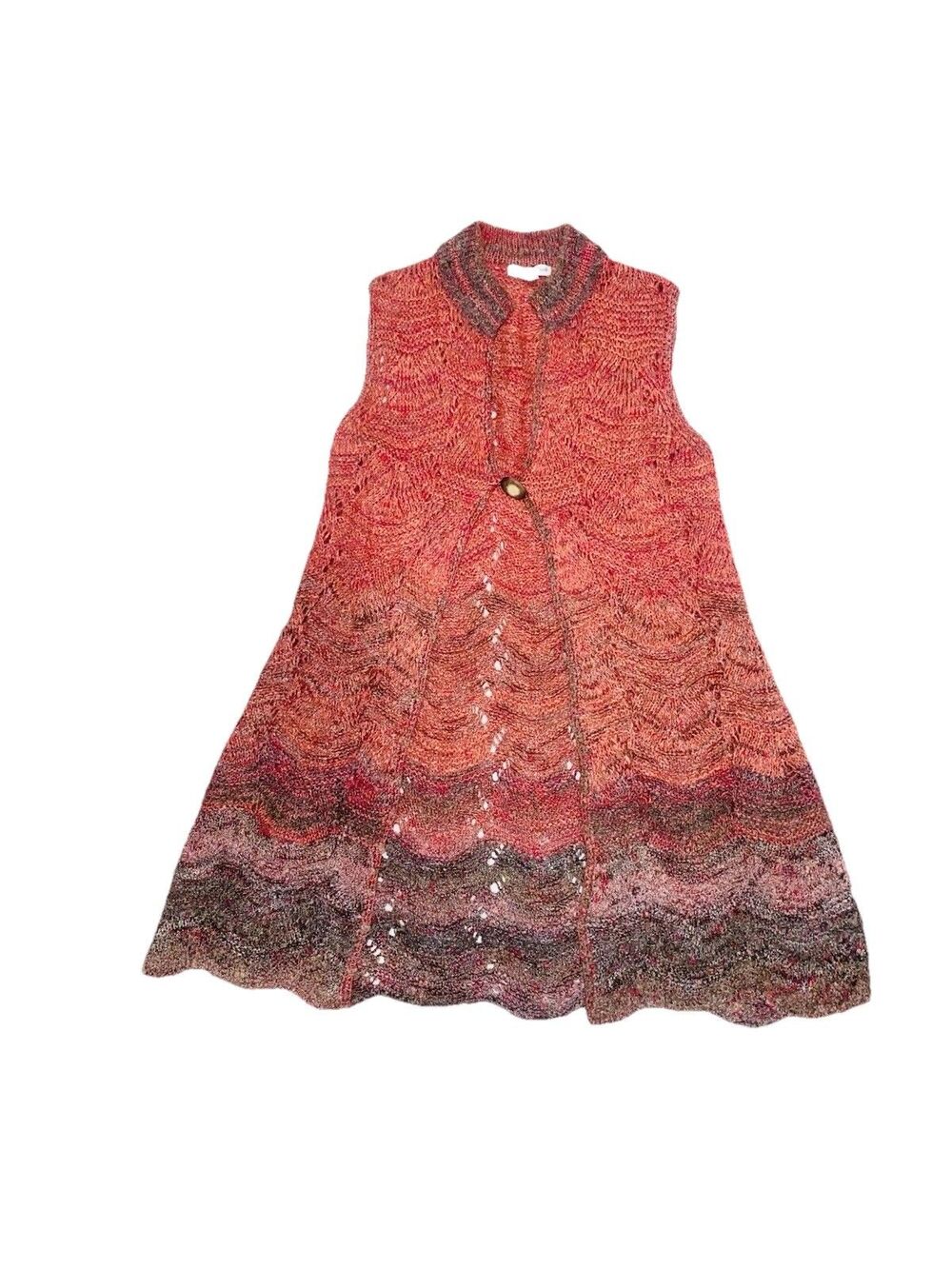Coldwater Creek Whimsygoth Fairycore Pointelle Knit Long Vest Ombre Earthy M - Picture 3 of 12
